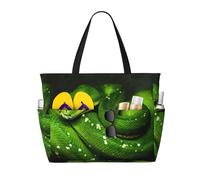 Hnnkloy Serpiente Reptil Verde,Bolso de playa de gran capacidad, bolso de hombro de viaje para mujer, bolso de mano impermeable.