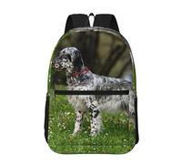 Hnnkloy Setter Inglés Césped Mascotas Perros Setter Inglés,Mochila informal de 17 pulgadas con bolsillos, resistente al agua, para la escuela.