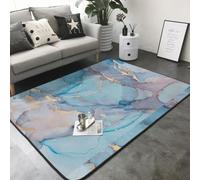 Hnnkloy Textura de mármol Azul Dorado, Arte oceánico, Alfombra Grande Antideslizante para Sala de Estar o Dormitorio, 208 x 148 cm.