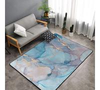 Hnnkloy Textura de mármol Azul Dorado, Arte oceánico, Alfombra Grande Antideslizante para Sala de Estar o Dormitorio, 150 x 100 cm.