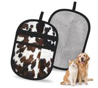 Hnnkloy Textura de Piel de Vaca marrón, Negra y Blanca, Paquete de 2 Guantes para Eliminar el Pelo de Mascotas, Guantes de Aseo antiestáticos para Perros y Gatos.
