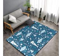 Hnnkloy Tiburón Sonriente Animales Marinos Peces Estrella de mar Azul, Alfombra Grande Antideslizante para Sala de Estar o Dormitorio, 150 x 100 cm.