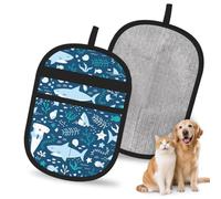 Hnnkloy Tiburón Sonriente Animales Marinos Peces Estrella de mar Azul, Paquete de 2 Guantes para Eliminar el Pelo de Mascotas, Guantes de Aseo antiestáticos para Perros y Gatos.