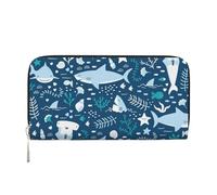 Hnnkloy Tiburón Sonriente Animales Marinos Peces Estrellas de mar Azul,Carteras de Cuero PU de Gran Capacidad para Hombres y Mujeres.