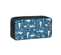 Hnnkloy Tiburón Sonriente Animales Marinos Peces Estrellas de mar Azul,Estuche de lápices de Gran Capacidad, portátil, para bolígrafos, Bolsa de papelería para la Escuela y la Oficina.