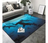 Hnnkloy Tiburones Martillo Impresos, Alfombra Grande Antideslizante para Sala de Estar o Dormitorio, 208 x 148 cm.
