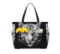 Hnnkloy Tigre blanco de pupila azul,Bolso de playa de gran capacidad, bolso de hombro de viaje para mujer, bolso de mano impermeable.
