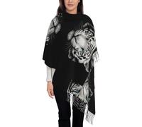 Hnnkloy Tigre blanco de pupila azul,Bufanda grande de cachemira sintética para mujer, chal ligero con borlas, 197 x 72 cm