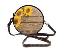 Hnnkloy Tres girasoles sobre madera,Bolso de hombro de piel sintética, bolso cruzado redondo - Bolso circular para mujer
