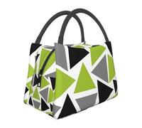 Hnnkloy Triángulos aleatorios verde lima gris negro sobre blanco,Bolsa de almuerzo portátil, bolsa isotérmica, fiambrera duradera, bolsa térmica reutilizable.