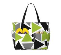 Hnnkloy Triángulos aleatorios verde lima gris negro sobre blanco,Bolso de playa de gran capacidad, bolso de hombro de viaje para mujer, bolso de mano impermeable.