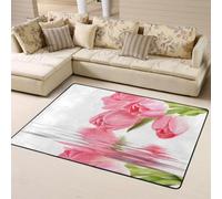 Hnnkloy Tulipán con Efecto Agua, Flor Fresca y Encantadora de Color Rosa., Alfombra Grande Antideslizante para Sala de Estar o Dormitorio, 160 x 120 cm.