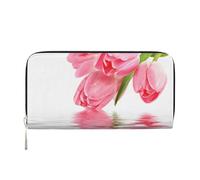 Hnnkloy Tulipán Efecto Agua Fresca Hermosa Flor Rosa,Carteras de Cuero PU de Gran Capacidad para Hombres y Mujeres.