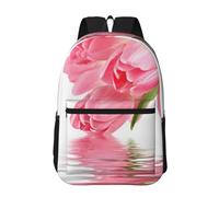 Hnnkloy Tulipán Efecto Agua Fresca Hermosa Flor Rosa,Mochila informal de 17 pulgadas con bolsillos, resistente al agua, para la escuela.