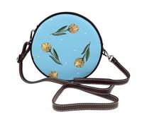 Hnnkloy Tulipanes amarillos dibujados a mano,Bolso de hombro de piel sintética, bolso cruzado redondo - Bolso circular para mujer