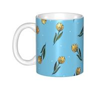 Hnnkloy Tulipanes amarillos dibujados a mano,Taza de cerámica grande para café, ideal para cocina, restaurante, oficina o cafetería, 330 ml.