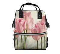 Hnnkloy Tulipanes rosas estampados.Mochila de maternidad de gran capacidad, bolso cambiador, mochila de viaje para actividades al aire libre.