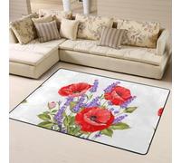 Hnnkloy Un Manojo de Lavanda y Amapola, Alfombra Grande Antideslizante para Sala de Estar o Dormitorio, 160 x 120 cm.