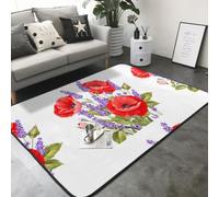 Hnnkloy Un Manojo de Lavanda y Amapola, Alfombra Grande Antideslizante para Sala de Estar o Dormitorio, 208 x 148 cm.