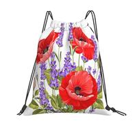 Hnnkloy Un manojo de lavanda y amapola,Mochila con cordón unisex, bolsa deportiva para gimnasio, mochila informal para el día a día.