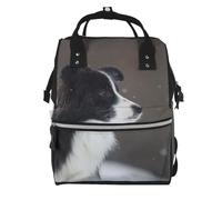 Hnnkloy Un perro Border Collie vio la nieve..Mochila de maternidad de gran capacidad, bolso cambiador, mochila de viaje para actividades al aire libre.