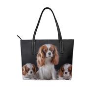 Hnnkloy Una perra Cavalier King Charles Spaniel con sus cachorros,Bolso de mano de piel sintética, bolso tote de gran capacidad, bolso de hombro para mujer, ideal para el trabajo y los viajes.
