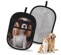 Hnnkloy Una Perra Cavalier King Charles Spaniel con Sus Cachorros, Paquete de 2 Guantes para Eliminar el Pelo de Mascotas, Guantes de Aseo antiestáticos para Perros y Gatos.
