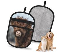 Hnnkloy Vaca de Las Tierras Altas, Fauna Escocesa, Paquete de 2 Guantes para Eliminar el Pelo de Mascotas, Guantes de Aseo antiestáticos para Perros y Gatos.