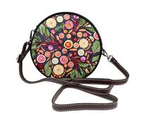 Hnnkloy Vegano Frutas y verduras vivas Imprimir,Bolso de hombro de piel sintética, bolso cruzado redondo - Bolso circular para mujer