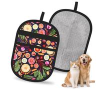 Hnnkloy Vegano Frutas y Verduras vivas Imprimir, Paquete de 2 Guantes para Eliminar el Pelo de Mascotas, Guantes de Aseo antiestáticos para Perros y Gatos.