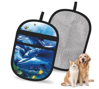 Hnnkloy Vida Marina, Mundo del mar Azul, delfín de Coral, Paquete de 2 Guantes para Eliminar el Pelo de Mascotas, Guantes de Aseo antiestáticos para Perros y Gatos.