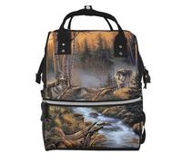 Hnnkloy Vida salvaje del lobo.Mochila de maternidad de gran capacidad, bolso cambiador, mochila de viaje para actividades al aire libre.