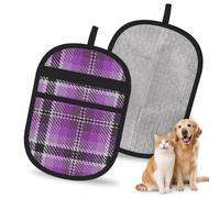 Hnnkloy Violeta púrpura Lavanda con Negro y un Toque de Blanco a Cuadros, Paquete de 2 Guantes para Eliminar el Pelo de Mascotas, Guantes de Aseo antiestáticos para Perros y Gatos.