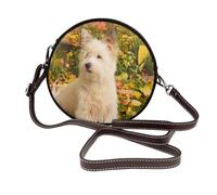 Hnnkloy Westie Otoño West Highland White Terrier Perros,Bolso de hombro de piel sintética, bolso cruzado redondo - Bolso circular para mujer