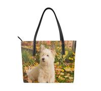 Hnnkloy Westie Otoño West Highland White Terrier Perros,Bolso de mano de piel sintética, bolso tote de gran capacidad, bolso de hombro para mujer, ideal para el trabajo y los viajes.