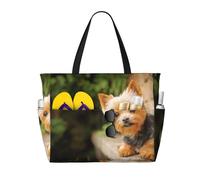 Hnnkloy Yorkshire Terrier Bokeh Lindos perros Pared,Bolso de playa de gran capacidad, bolso de hombro de viaje para mujer, bolso de mano impermeable.