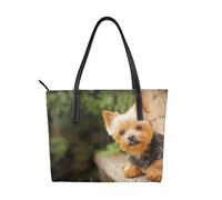 Hnnkloy Yorkshire Terrier Bokeh Perros Lindos Pared,Bolso de mano de piel sintética, bolso tote de gran capacidad, bolso de hombro para mujer, ideal para el trabajo y los viajes.