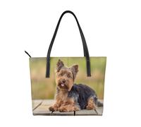 Hnnkloy Yorkshire Terrier,Bolso de mano de piel sintética, bolso tote de gran capacidad, bolso de hombro para mujer, ideal para el trabajo y los viajes.