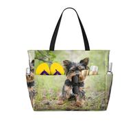 Hnnkloy Yorkshire Terrier Cachorro Pequeño Mascotas Perros,Bolso de playa de gran capacidad, bolso de hombro de viaje para mujer, bolso de mano impermeable.