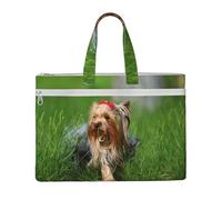 Hnnkloy Yorkshire Terrier Césped Perros lindos Ummer Red Bow,Bolsa de lona para documentos con cremallera, bolso de mano, maletín para la escuela y la oficina.