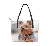 Hnnkloy Yorkshire Terrier Perros lindos Cachorros,Bolso de mano de piel sintética, bolso tote de gran capacidad, bolso de hombro para mujer, ideal para el trabajo y los viajes.
