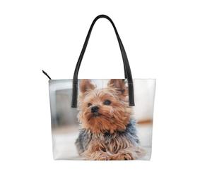 Hnnkloy Yorkshire Terrier Perros lindos Cachorros,Bolso de mano de piel sintética, bolso tote de gran capacidad, bolso de hombro para mujer, ideal para el trabajo y los viajes.