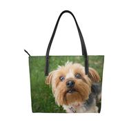 Hnnkloy Yorkshire Terrier Perros lindos Mascotas Perros,Bolso de mano de piel sintética, bolso tote de gran capacidad, bolso de hombro para mujer, ideal para el trabajo y los viajes.