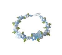Hnonoxy Pulsera de Cuentas, Pulsera Azul Claro, Pulsera de Flores de Tejido, No Me Olvides, Pulsera Fresca y Elegante, Brazalete de Cuentas Hecha a Mano, Brazalete De Flor De Cristal Fresco