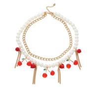 HNsdsvcd Elegante collar con colgante de cerezas con borlas de doble capa, diseños de decoración para un aspecto elegante, estilos de uso diario