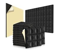 Hnsedjdh 24 placas de espuma acústica, autoadhesivas, absorben el ruido, para estudios de música, color negro