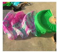 HNULGVI Fan De La Danza del Vientre Abanico Velos de Abanico Seda for Danza del Vientre Profesional, Flor Negra, Fondo Verde, abanicos Largos for, Varios tamaños para la Fiesta(Green,210cm)