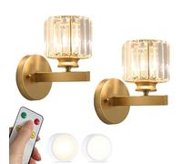 HNVBDOPAE Juego de 2 Apliques de Pared a Pilas, de Cristal Negro Dorado, Recargables por Usb, Inalámbricos, para Dormitorio, con Control Remoto, para Cabecera de Cama./Ronda de Oro
