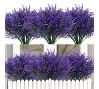 HNVNER 16 Piezas Flores de Lavanda Artificiales Exterior, Planta de Flores Artificiales Resistentes a los Rayos UV para Decoracion Exterior y Interior(Púrpura)