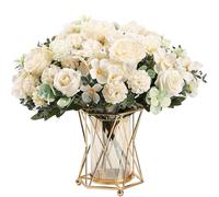 HNVNER 4 Piezas Flores Artificiales de Seda Flor Falsas en Interiores, Ramo de Peonías Hortensias Artificiales para Ramo de Novia, Decoración del Hogar, Boda o Fiesta (Blanco)
